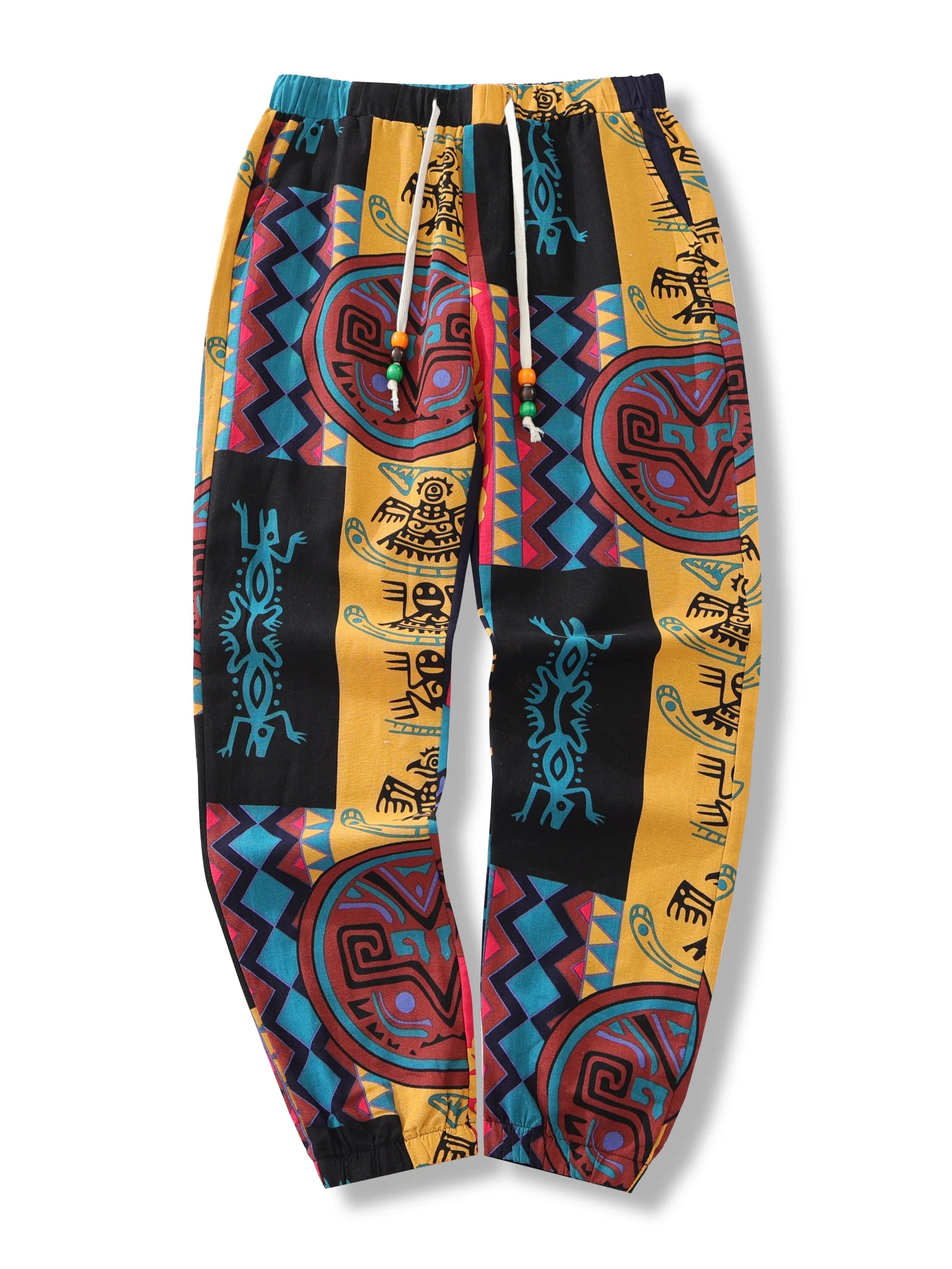 Boho Tribal Print Linen Jogger Pants